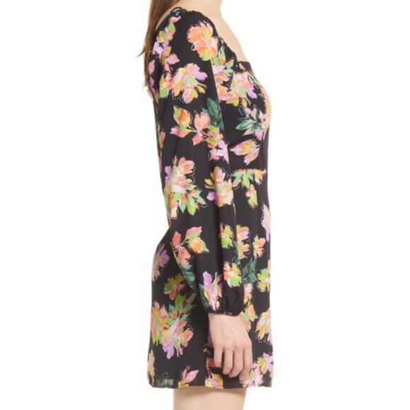 Nordstrom All in Favor Black Short Mini Tropical Floral Dress XS Party Going Out - Picture 4 of 12